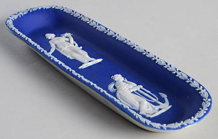 Cream Color on Wedgwood Blue Jasperware Pen Tray