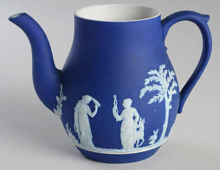 Cream Color on Wedgwood Blue Jasperware Coffee Pot No Lid