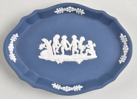 Cream Color on Wedgwood Blue Jasperware Silver Tray