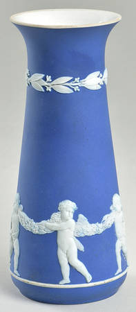 Cream Color on Wedgwood Blue Jasperware 7" Vase
