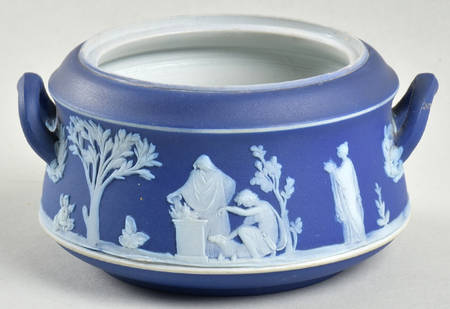Cream Color on Wedgwood Blue Jasperware Sugar Bowl No Lid