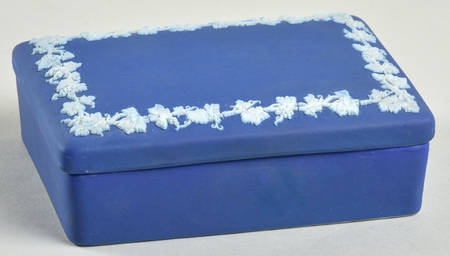 Cream Color on Wedgwood Blue Jasperware Cigarette Box & Lid
