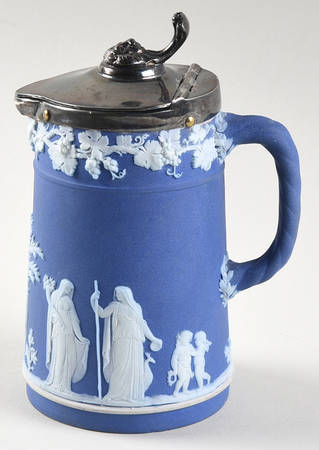 Cream Color on Wedgwood Blue Jasperware 8 Oz Trojan Jug w/Metal Lid