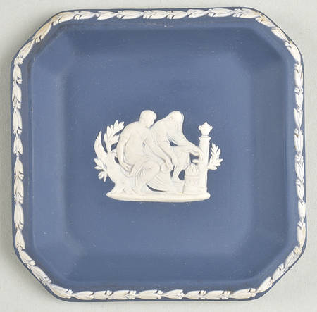 Cream Color on Wedgwood Blue Jasperware 4" Square Tray