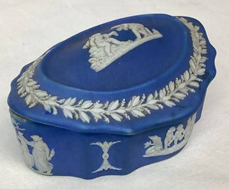 Cream Color on Wedgwood Blue Jasperware Silver/Candy Box with Lid