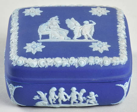 Cream Color on Wedgwood Blue Jasperware Square Box with Lid