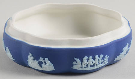 Cream Color on Wedgwood Blue Jasperware Large Scalloped Candy Box-No Lid