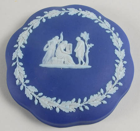 Cream Color on Wedgwood Blue Jasperware Lid for Large Scalloped Candy Box