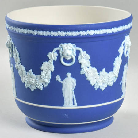 Cream Color on Wedgwood Blue Jasperware 5" Jardiniere
