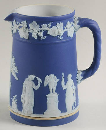 Cream Color on Wedgwood Blue Jasperware Small Trojan Jug
