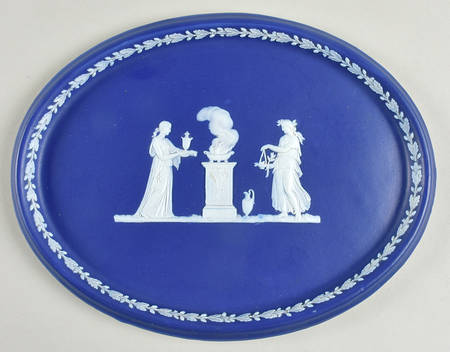 Cream Color on Wedgwood Blue Jasperware 10" Oval Tray