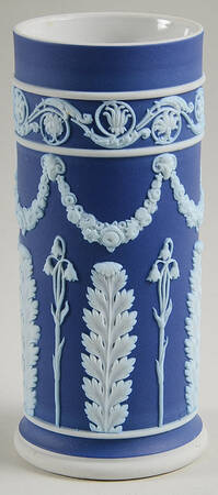 Cream Color on Wedgwood Blue Jasperware 5" Spill Vase