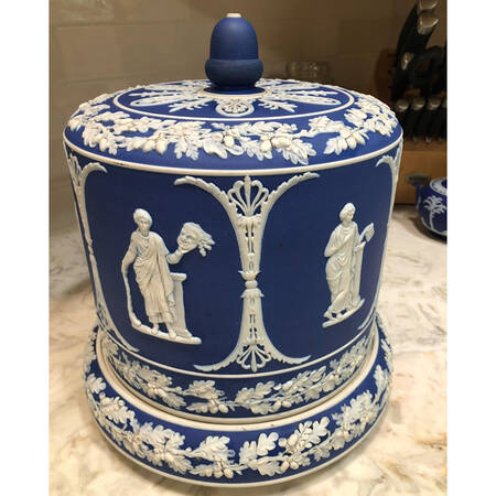 Cream Color on Wedgwood Blue Jasperware Cake Safe & Lid