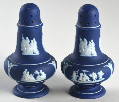 Cream Color on Wedgwood Blue Jasperware Salt & Pepper Set