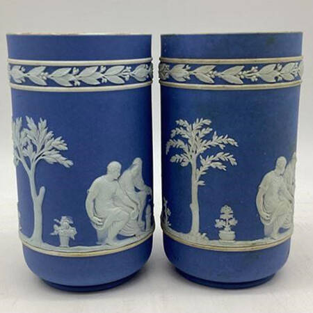 Cream Color on Wedgwood Blue Jasperware 6" Spill Vase