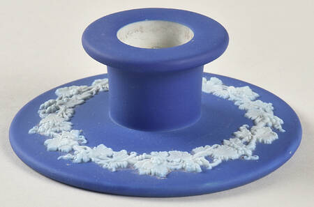 Cream Color on Wedgwood Blue Jasperware Single Banquet Candlestick