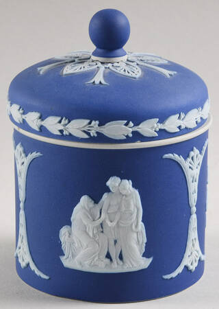 Cream Color on Wedgwood Blue Jasperware Candy Jar & Lid