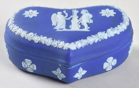 Cream Color on Wedgwood Blue Jasperware Heart Shape Box & Lid