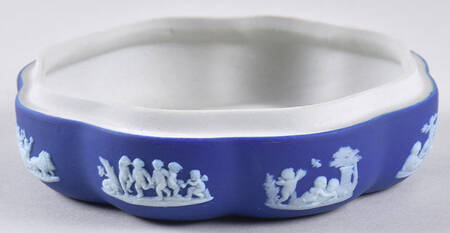 Cream Color on Wedgwood Blue Jasperware Large Scalloped Candy Box-No Lid
