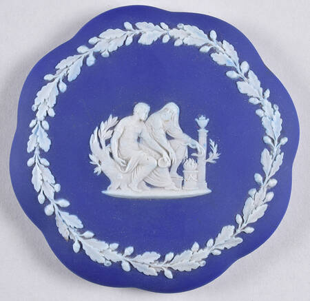 Cream Color on Wedgwood Blue Jasperware Lid for Large Scalloped Candy Box