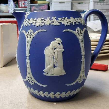 Cream Color on Wedgwood Blue Jasperware 52 Oz Orange Jug