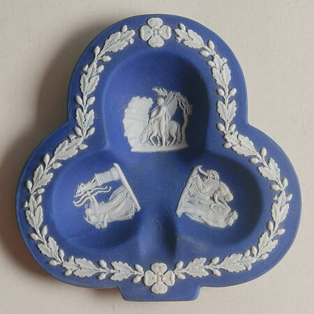 Cream Color on Wedgwood Blue Jasperware Small Club Shape Ashtray