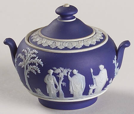 Cream Color on Wedgwood Blue Jasperware Mini Sugar Bowl & Lid