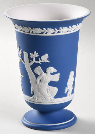 Cream Color on Wedgwood Blue Jasperware 5" Vase