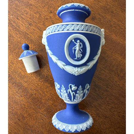 Cream Color on Wedgwood Blue Jasperware Vase/Urn with Lid