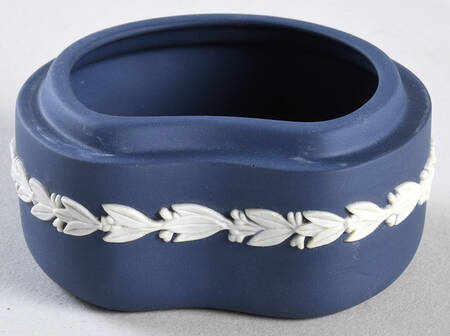 Cream Color on Wedgwood Blue Jasperware Bean Box No Lid