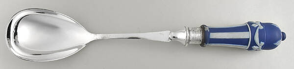 Cream Color on Wedgwood Blue Jasperware Salad Serving Spoon with Silverplate Bowl