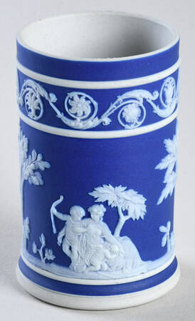 Cream Color on Wedgwood Blue Jasperware 3" Spill Vase