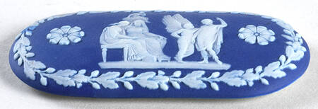 Cream Color on Wedgwood Blue Jasperware Lid for Match Box Holder