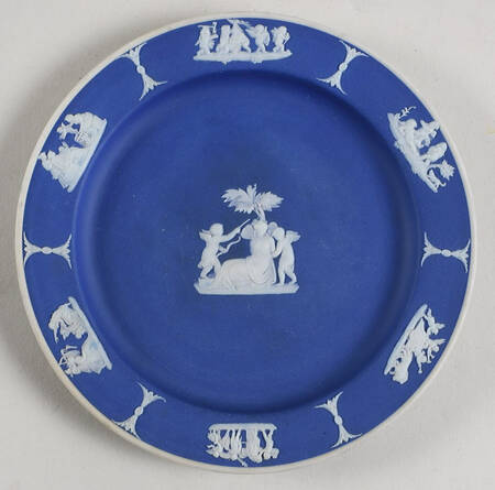 Cream Color on Wedgwood Blue Jasperware 6" Round Tray