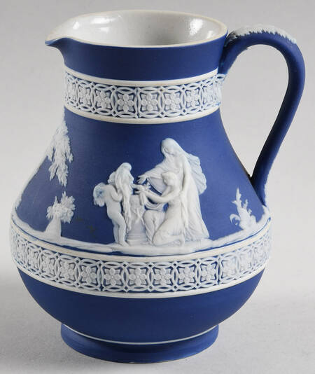 Cream Color on Wedgwood Blue Jasperware 4" Etruscan Jug