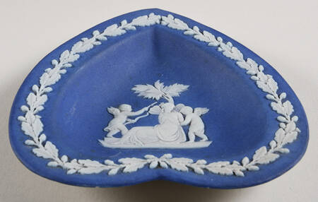 Cream Color on Wedgwood Blue Jasperware Small Heart Shape Ashtray