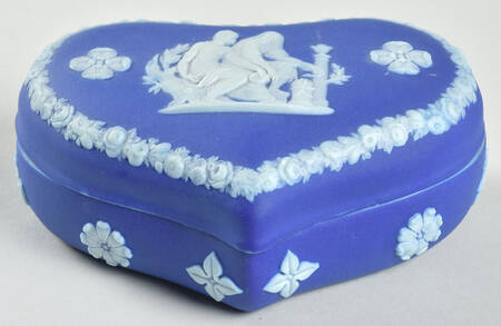 Cream Color on Wedgwood Blue Jasperware Heart Shape Box & Lid