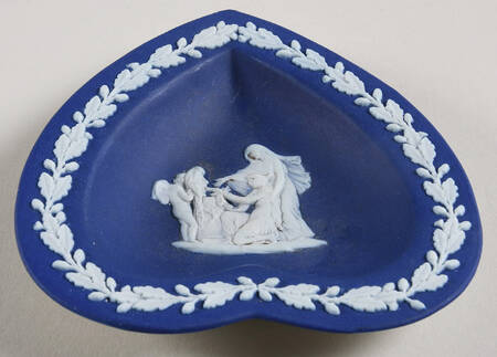Cream Color on Wedgwood Blue Jasperware Small Heart Shape Ashtray