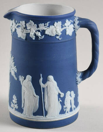 Cream Color on Wedgwood Blue Jasperware Small Trojan Jug