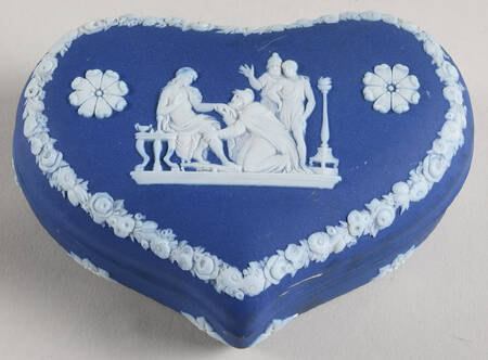 Cream Color on Wedgwood Blue Jasperware Heart Shape Box & Lid