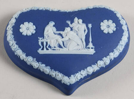 Cream Color on Wedgwood Blue Jasperware Lid for Heart Shape Box