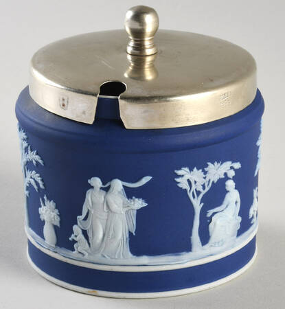 Cream Color on Wedgwood Blue Jasperware Marmalade & Lid