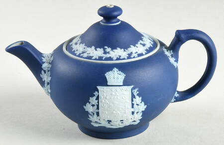 Cream Color on Wedgwood Blue Jasperware Individual Teapot & Lid