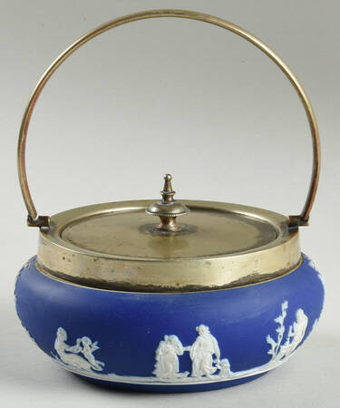 Cream Color on Wedgwood Blue Jasperware Round Covered Butter & Metal Lid