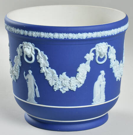Cream Color on Wedgwood Blue Jasperware #317 5" Jardiniere