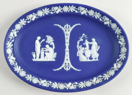 Cream Color on Wedgwood Blue Jasperware 9" Oval Tray