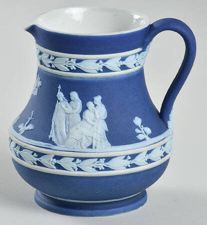 Cream Color on Wedgwood Blue Jasperware 3" Etruscan Jug