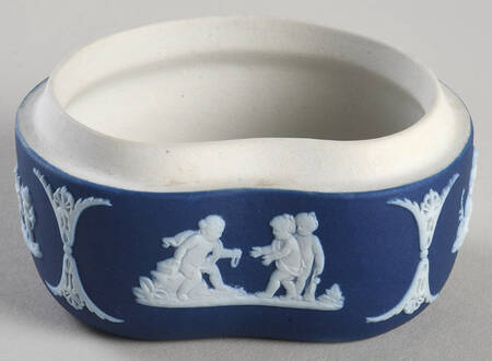 Cream Color on Wedgwood Blue Jasperware Bean Box No Lid
