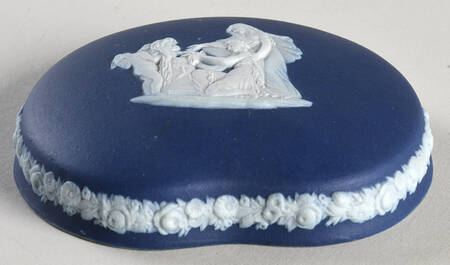 Cream Color on Wedgwood Blue Jasperware Lid for Bean Box