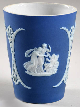 Cream Color on Wedgwood Blue Jasperware Beaker (English Mug)